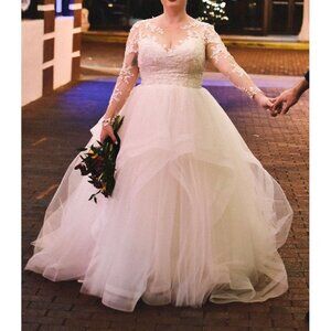 Lace and Tulle Wedding Dress with Long Sleeves and Horsehair Trim